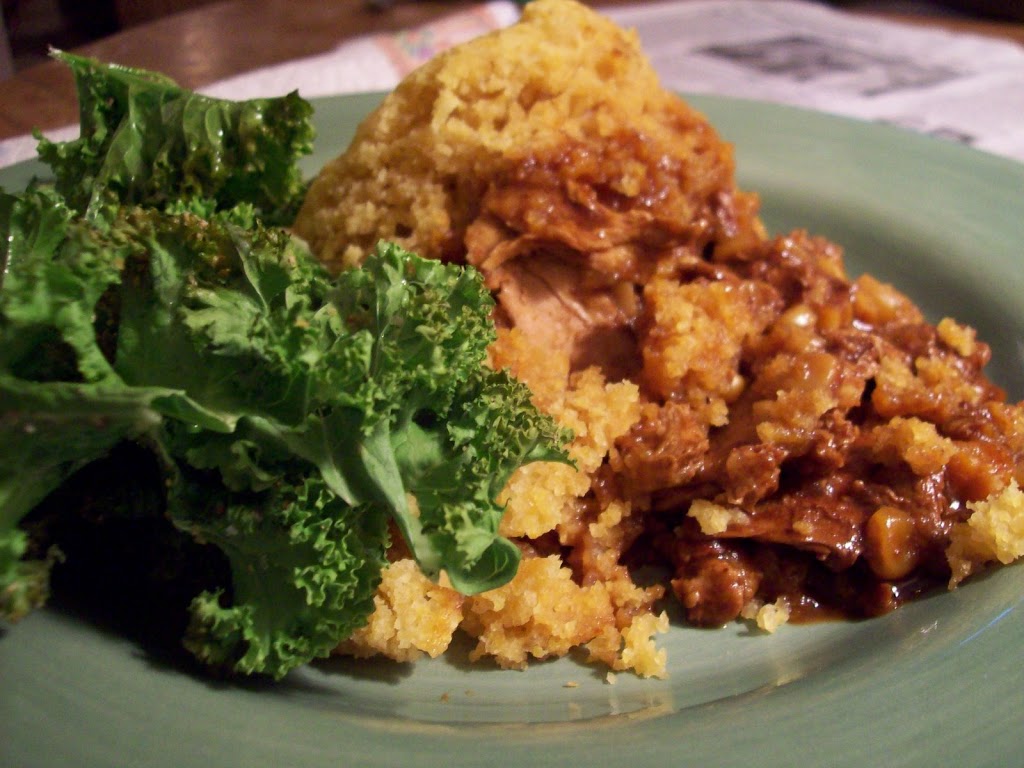 BBQ Chicken and Cornbread Casserole With Crispy Kale.