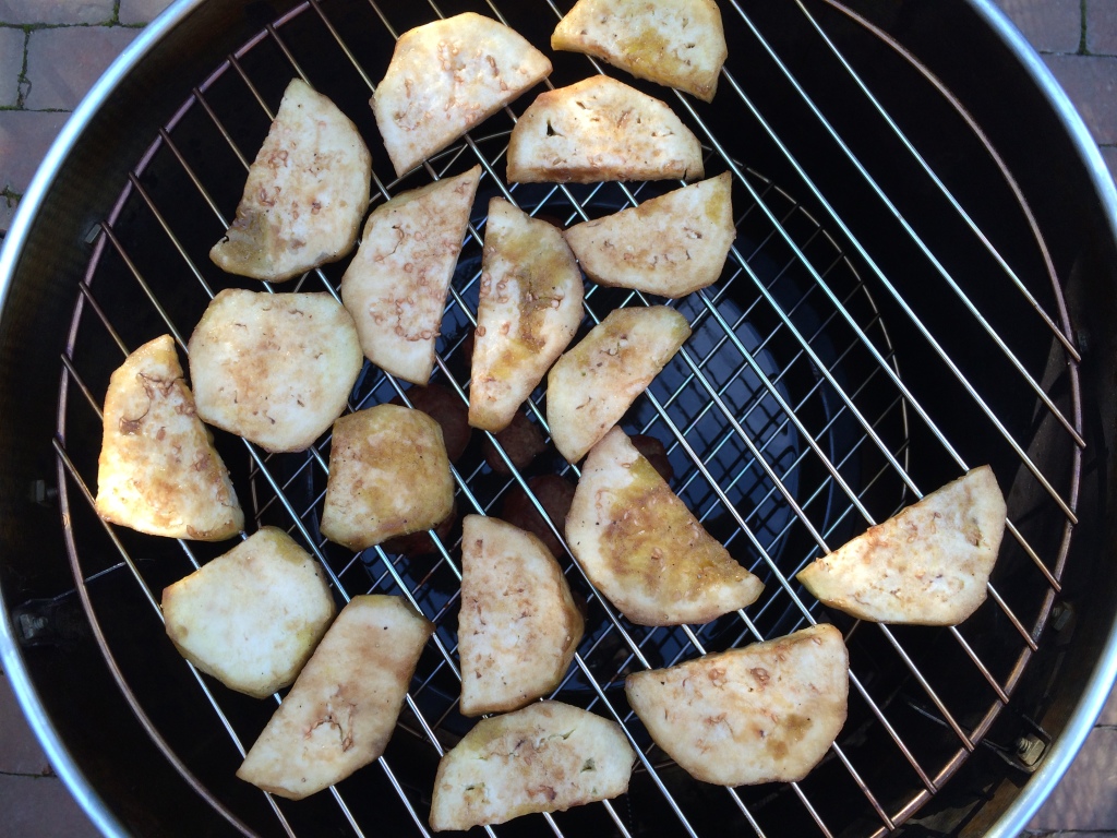 Sunday Cookout Smoked Vegan Meatball Subs With Eggplant and Tater Tots.