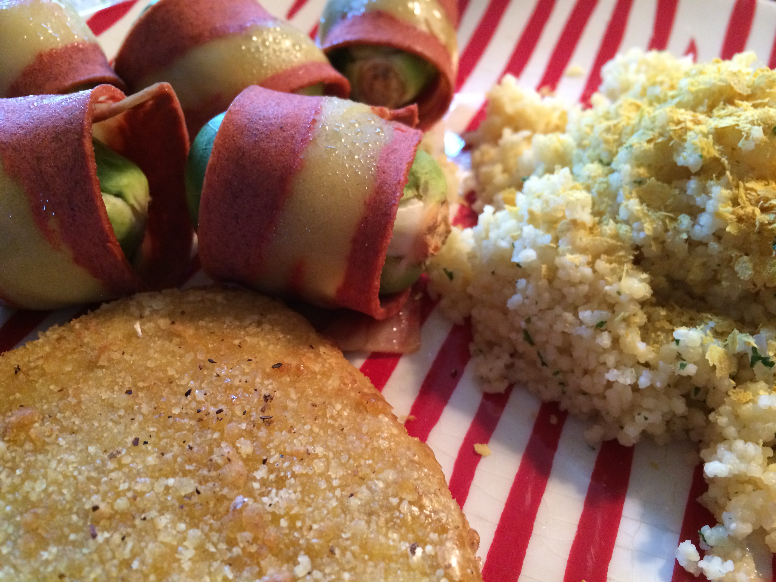 Sunday Cookout Vegetarian Fish Filets With “Bacon”Wrapped Brussels