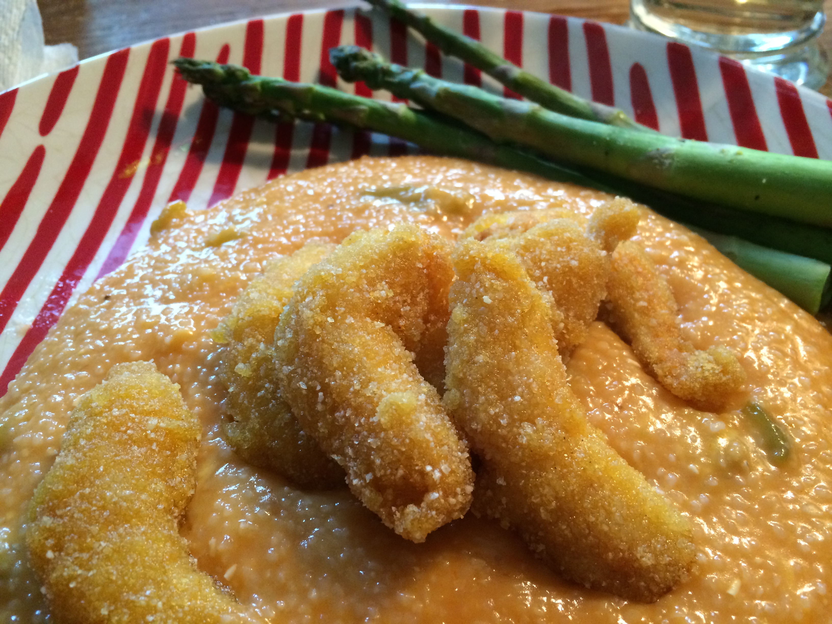 Vegan Shrimp and Grits With Asparagus. The Kitchen Recessionista