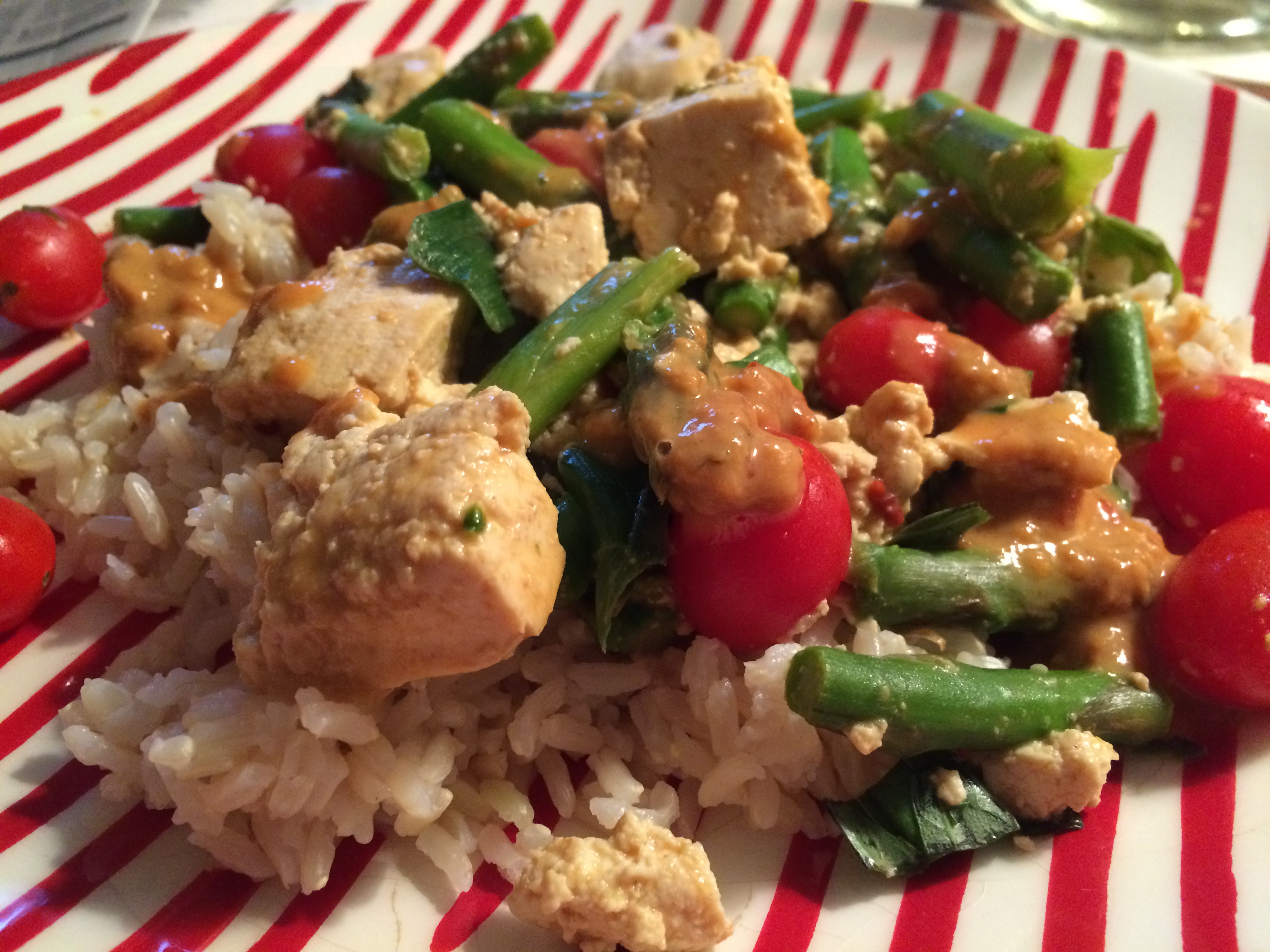 Thai Peanut Bowl With Tofu and Asparagus. The Kitchen Recessionista