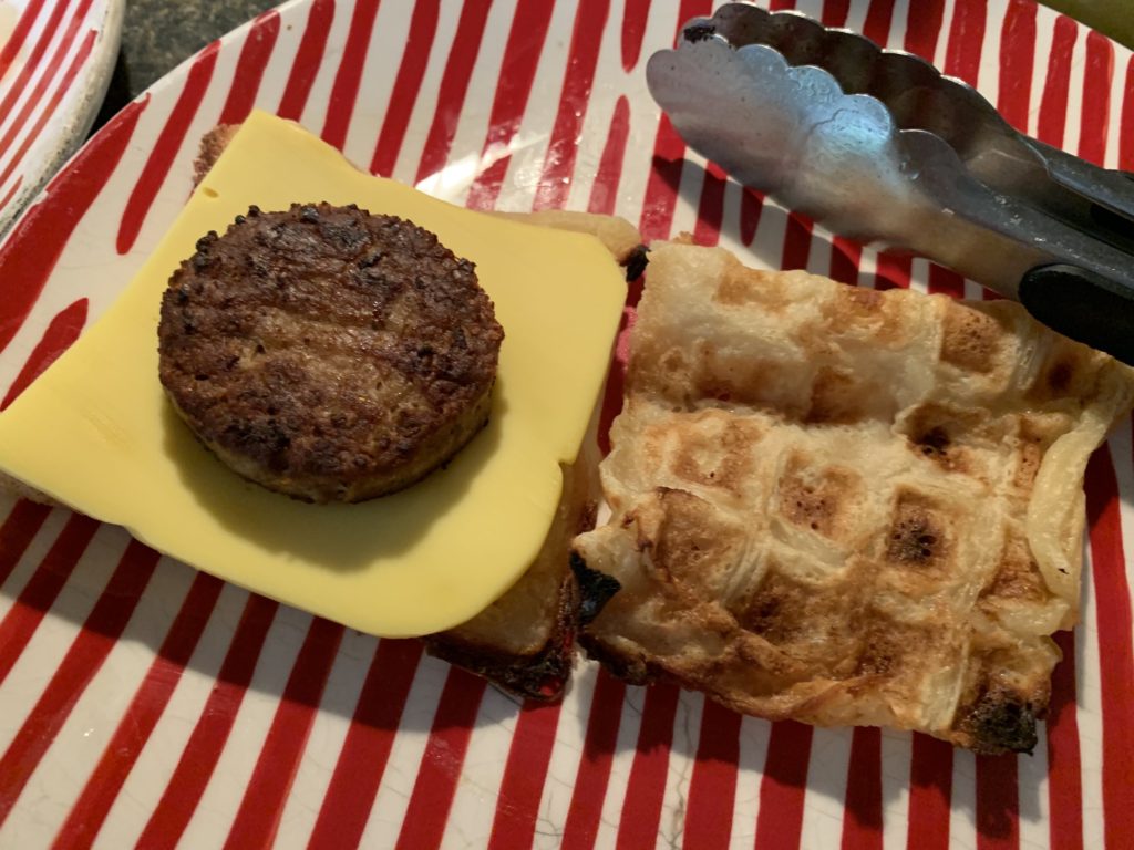Vegan Sausage, Egg and Cheese Waffle Breakfast Sandwiches. The
